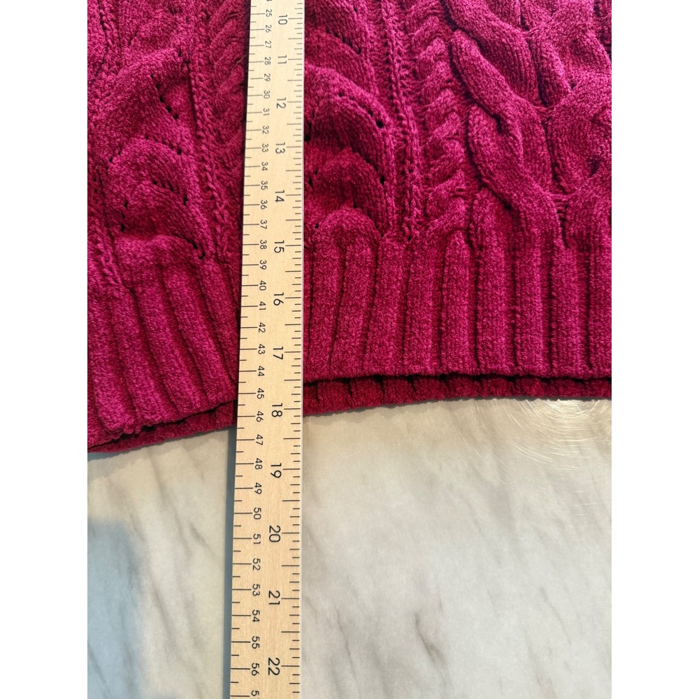 Magenta Chenille Cable Knit Cropped Sweater Pointelle Berry Pink Long Sleeve L - Picture 4 of 7